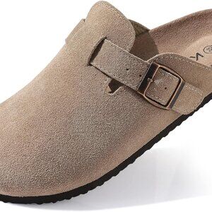 Genuine Suede Clogs for Women Cork Footbed Sandals Leather Mules Potato Shoes wi